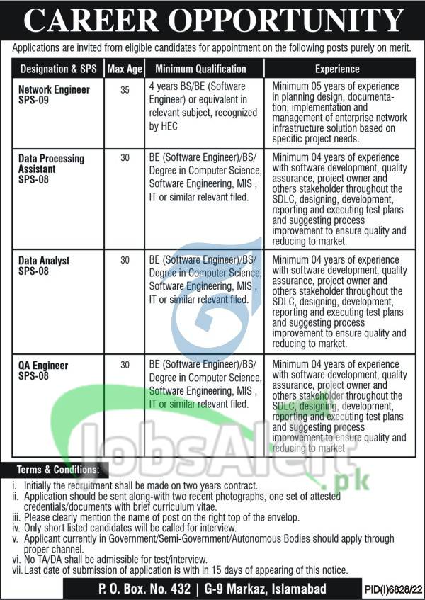 PO Box 432 Islamabad Jobs 2023 for QA Engineer Officer Apply Last Date