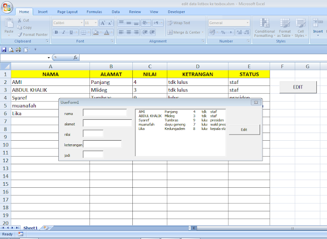 Cara Edit Data Pada Excel Menggunakan User Form Excel