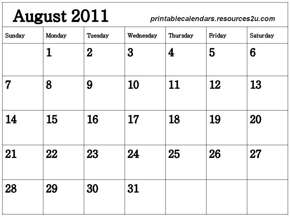 august calendars 2011. This 2011 August Calendar