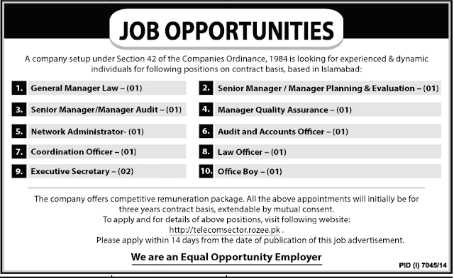 General Manager Law, Network Administrator Jobs in Islamabad