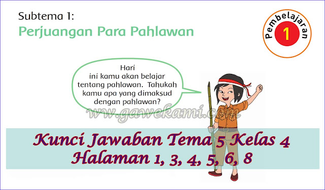  Perjuangan Para Pahlawan kegiatan pembelajaran  Kunci Jawaban Buku Siswa Tema 5 Kelas 4 Subtema 1 Halaman 1, 3, 4, 5, 6, 8