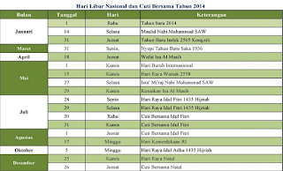 Kalender Libur Nasional Dan Cuti Bersama PNS 2014  Taman 