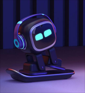 Emo Robot - in a dark image lifting his left foot