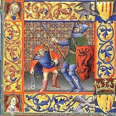 Davi combate contra Golias, Bibliotèque Nationale de France, breviário de Martim de Aragão