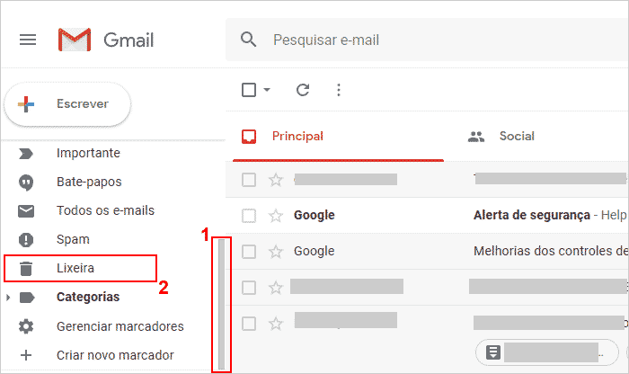 Acessando a lixeira do Gmail 