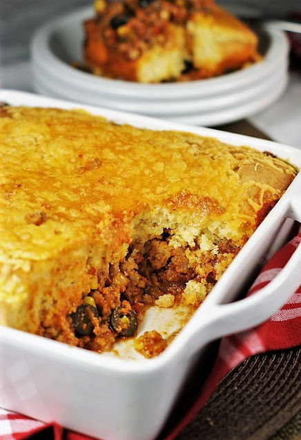 Baked Tamale Pie Casserole in Baking Dish Image