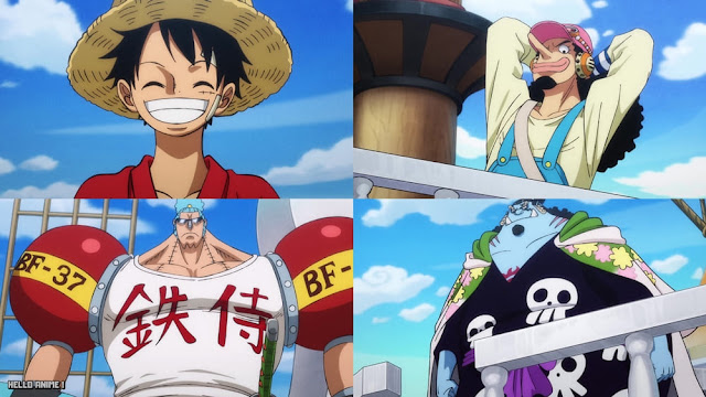 ワンピース アニメ 1084話 麦わらの一味 ルフィ 笑顔 ウソップ ジンベエ フランキー ONE PIECE Episode 1084 Luffy