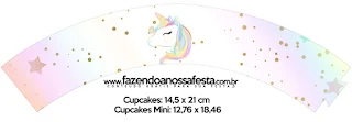 Unicornio y Arco Iris: Wrappers y Toppers para Cupcakes para Imprimir Gratis. 