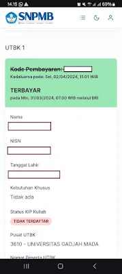 status pembayaran UTBK di portal SNPMB