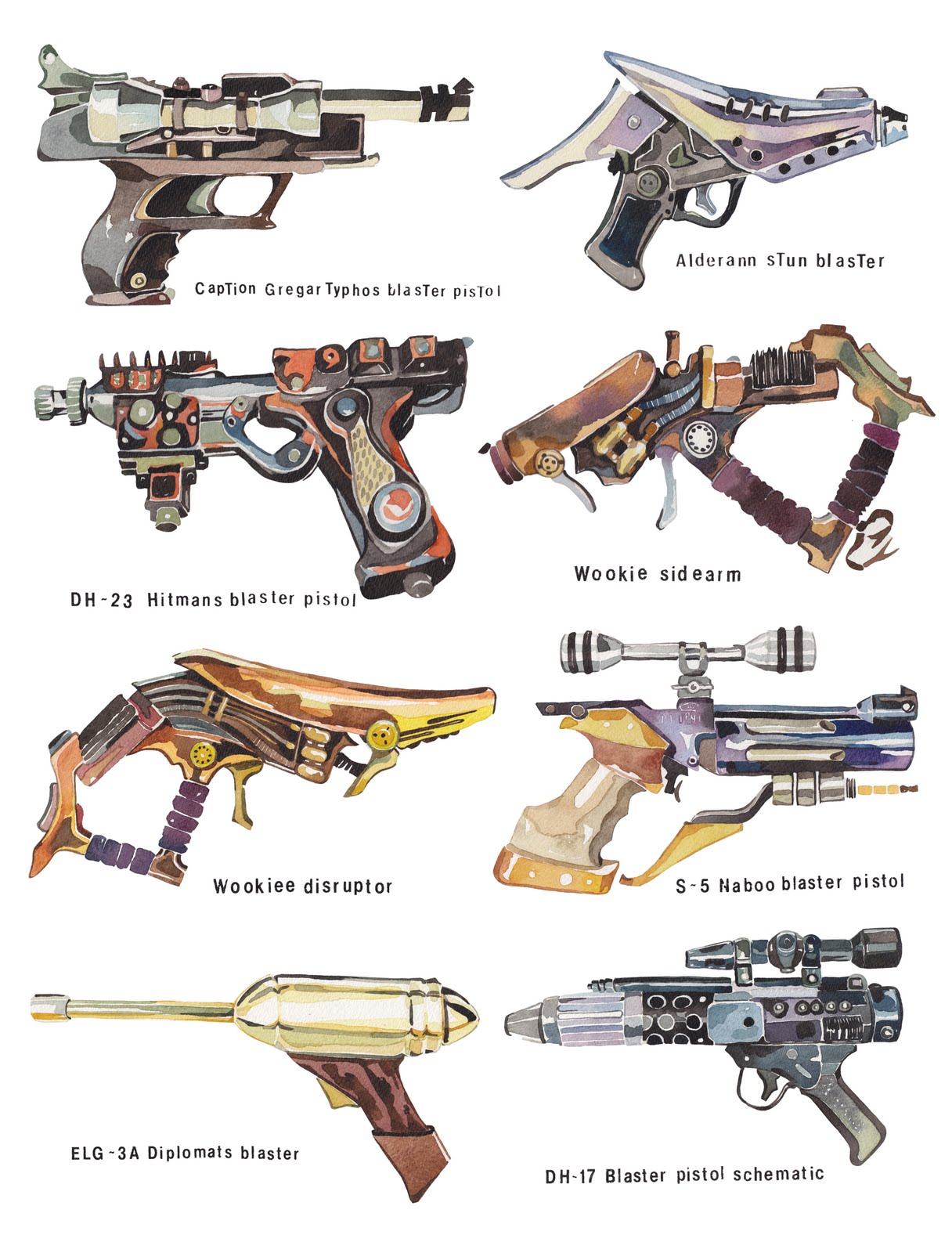 Watercolour Illustrations - Holly Exley Illustrator: Collections - Star Wars Weaponry