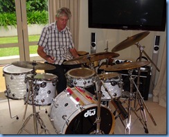 Ian Jackson absorbed in his drumming