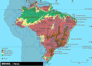 Map of elevations in Brazil