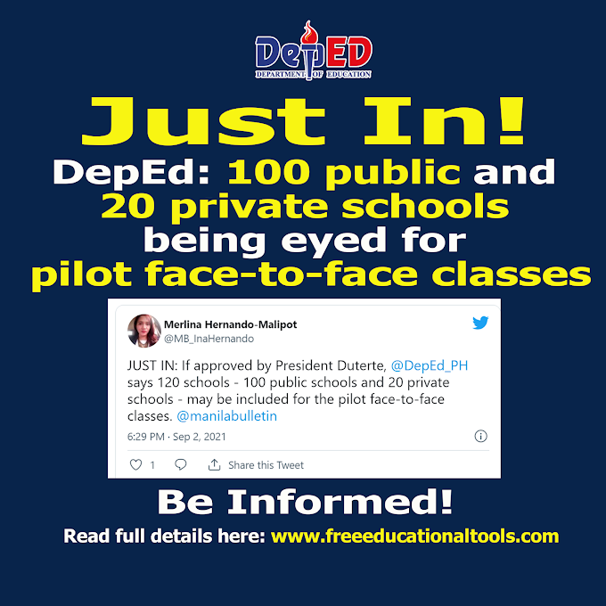  DepEd - DOH eyed 100 public and 20 private schools for pilot face-to-face classes 