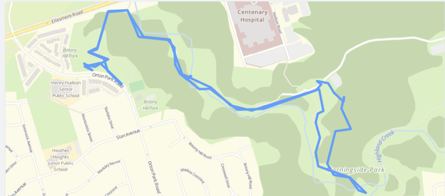 Map of suggested route from Botany Hill to vista in Morningside Park