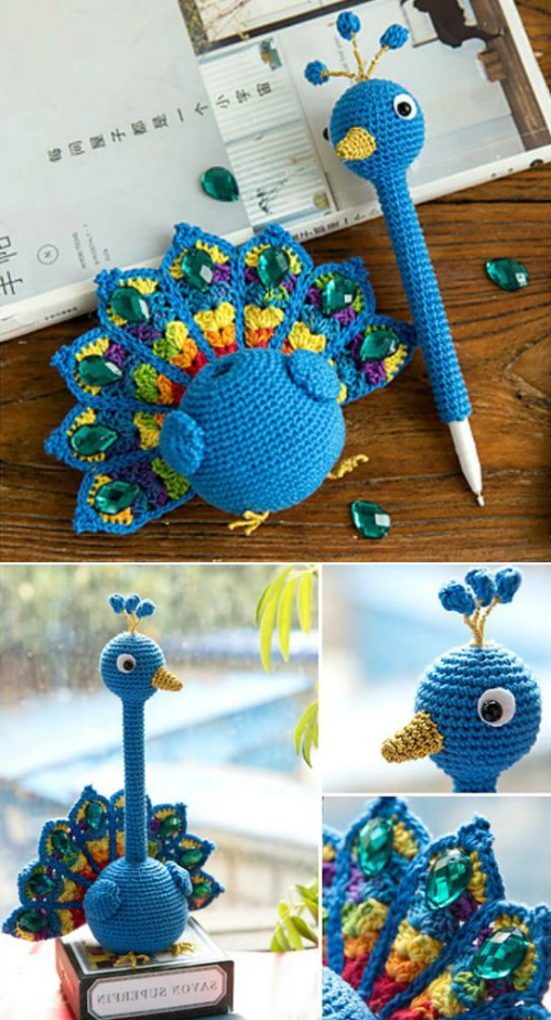 Amigurumi Peacock Pen Holder - Free Pattern 