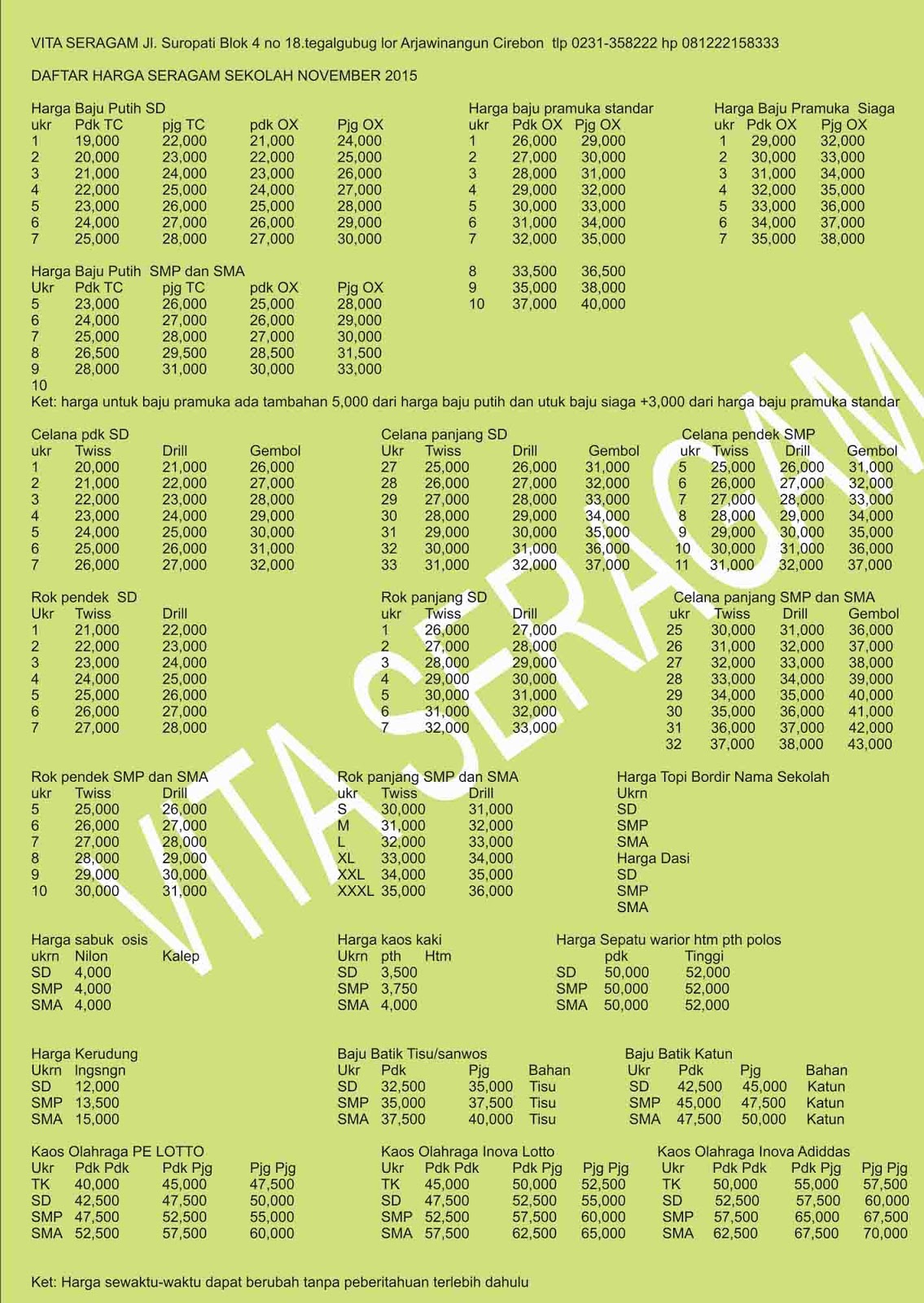  Grosir  Seragam Sekolah Termurah daftar harga seragam sekolah