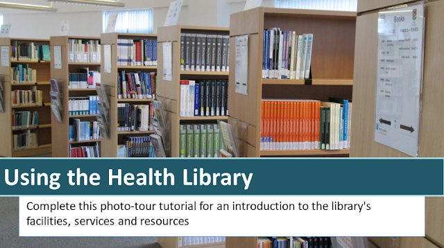 photo of the book shelves in the health library