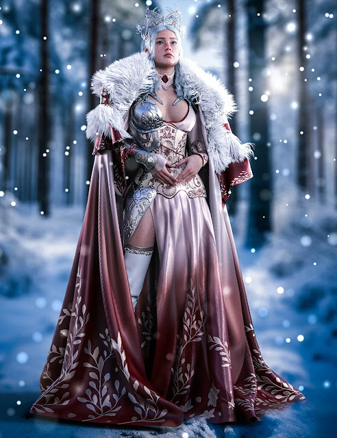 Discover the Enchantment of the dForce Snowflake Queen Outfit Texture Add-On for Genesis 9