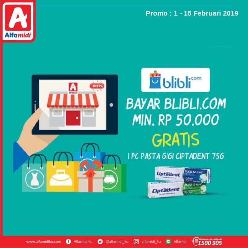 #Alfamidi - #Promo Bayar BliBli Min 50K Gratis 1PC Pasta Gigi (s.d 15 Feb 2019)