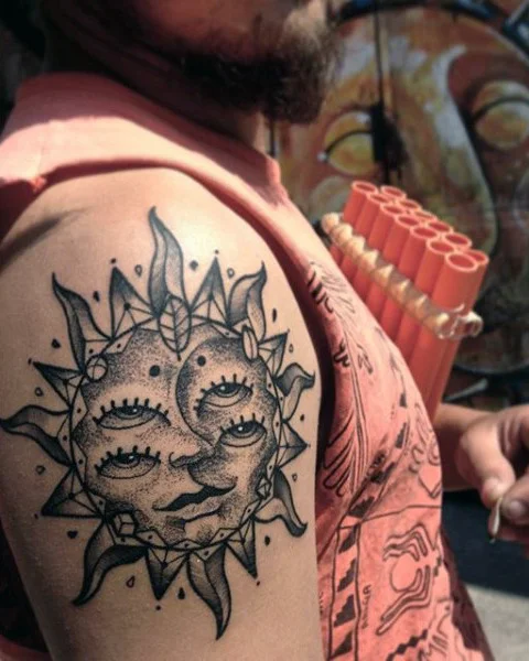 Tatuaje de sol y luna para hombre e el hombro
