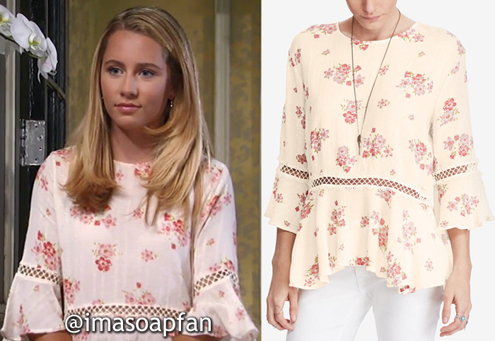 Josslyn Jacks, Eden McCoy, Cream and Pink Floral Top with Crochet Lace Trim, General Hospital, GH