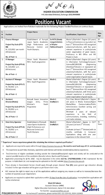 Latest Govt Jobs 2022 Higher Education Commission HEC In Islamabad