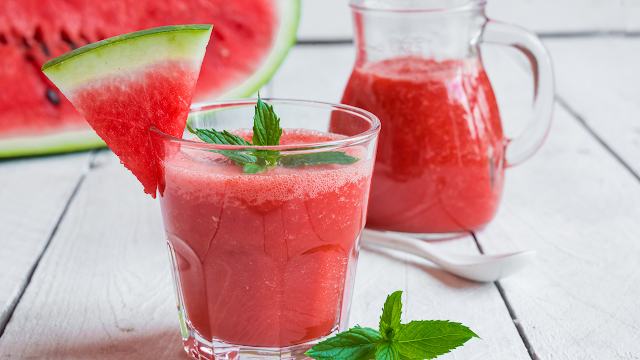 Watermelon juice with honey and mint