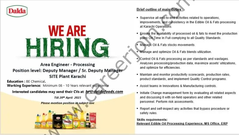 Dalda Foods Pvt Ltd Jobs 2023 - Latest Advertisement