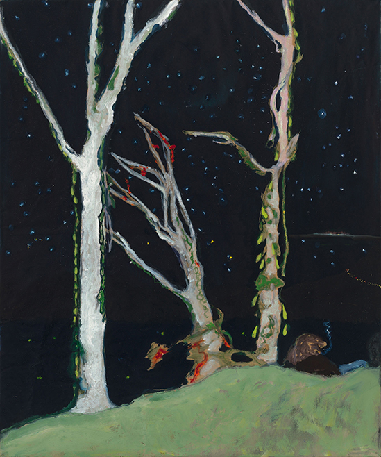 Peter Doig  Figures at Night, 2017 Oil on stretched kraft paper 73.5 x 61.5 cm