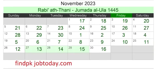 November 2023 Islamic Calendar