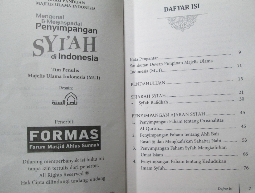 Buku Mengenal dan Mewaspadai Penyimpangan Syi'ah di Indonesia Terbitan FORMAS