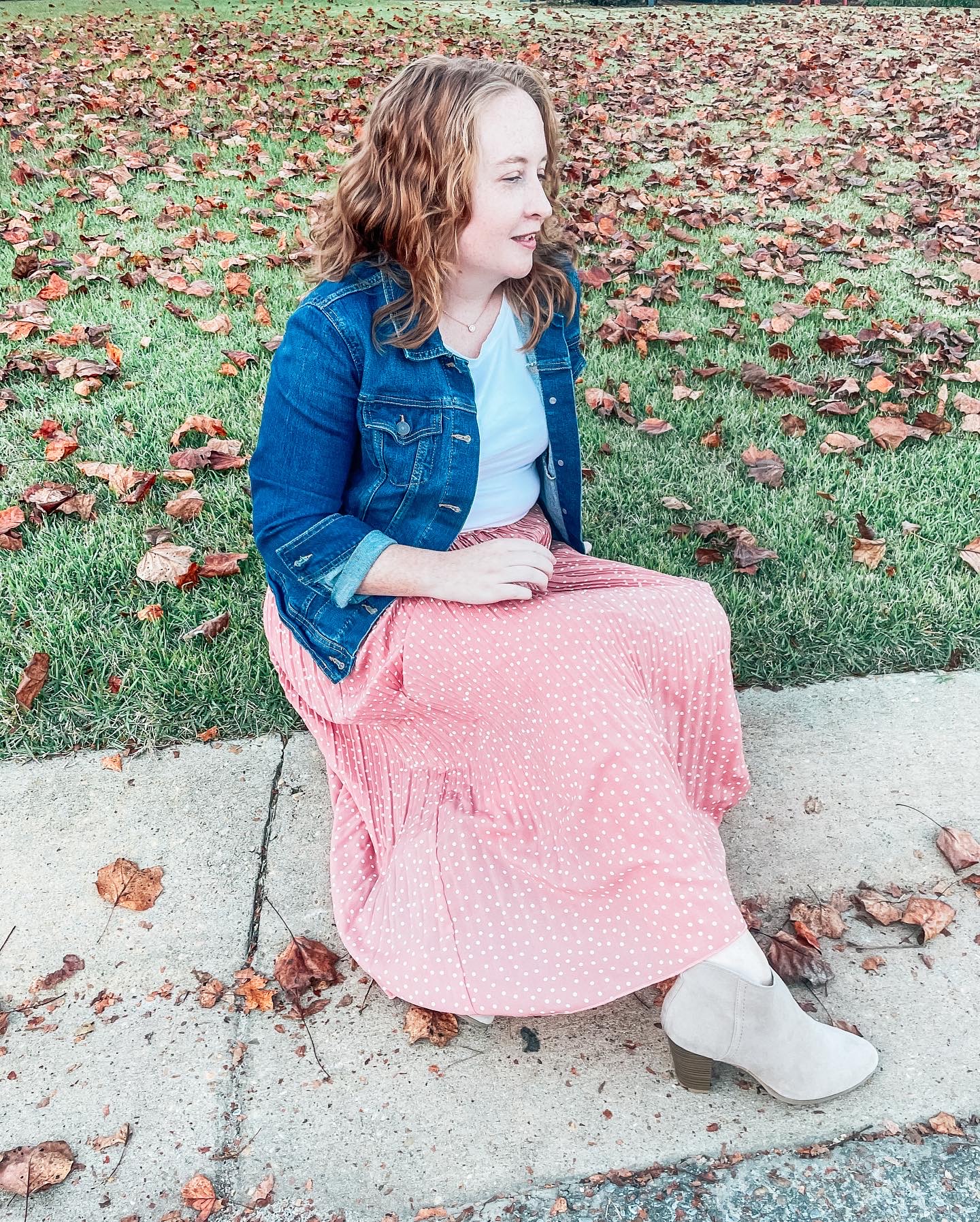 pink-polka-dot-skirt-denim-jacket-booties