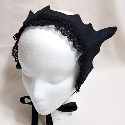 Antique Beast Black Cat Headdress Black Shantung