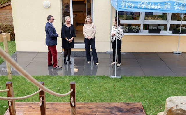 Princess Stephanie wore a beige top by Natan. SOS Kannerduerf Letzebuerg - SOS Children's Village Luxembourg