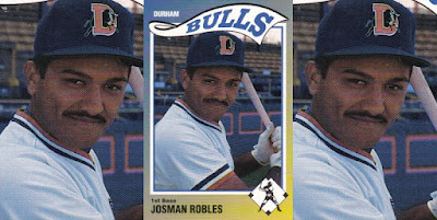 Josman Robles 1990 Durham Bulls card, Robles seen up close with bat