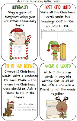Free PDF Christmas Vocabulary Charts and Writing Tasks