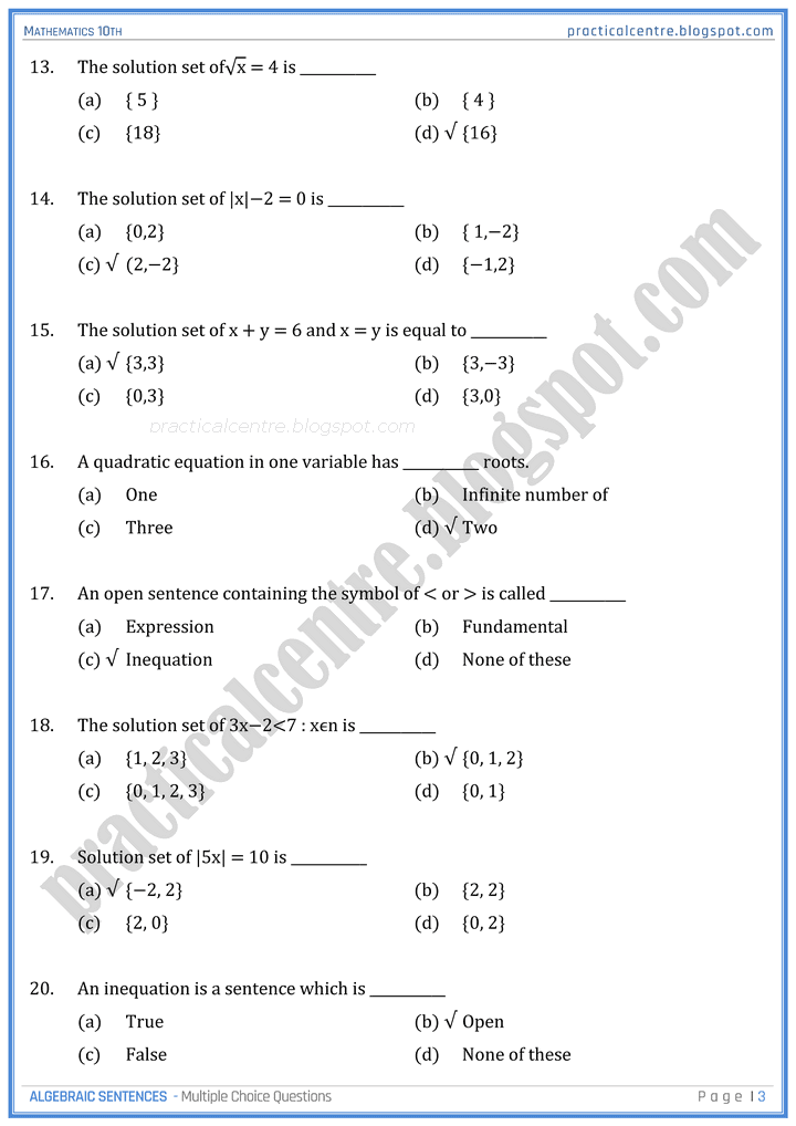 algebraic-sentences-mcqs-mathematics-10th