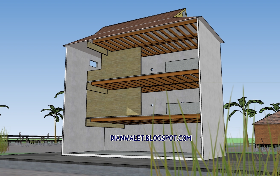 Gambar Desain  Gedung Walet  Rbw 4x8  3 Lantai  Sekat Tengah 