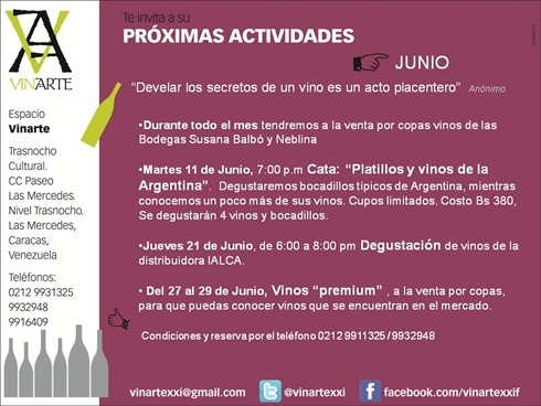 JUNIO 2013 Proximas Actividades VINARTE