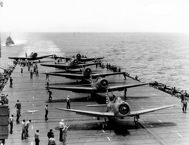 Planes lined up on USS Enterprise, 4 May 1942 worldwartwo.filminspector.com