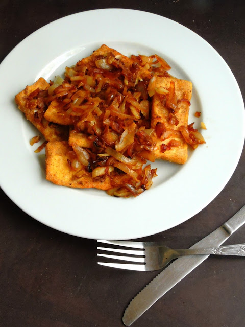 Vegan Tofu Steak with Soya Sauce Onions