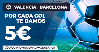 Paston Promoción 5 euros gol Liga Santander: Valencia vs Barcelona 26 noviembre