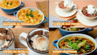 image de quatre recettes de mug cakes proposées sur Buzz No Limit