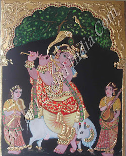 Venugopala Krishna, the protector of cattle, playing the flute 