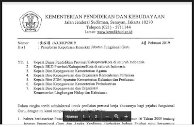 Inilah berita terbaru dari Kementerian Pendidikan Kebudayaan Republik Indonesia terkait de Surat Edaran Penerbitan Keputusan Kenaikan Jabatan Fungsional Guru Tahun 2019