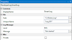 Uipath Smart Log Activity - Property panel