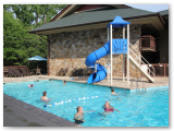 Family friendly pool, toddler splash area and water slide