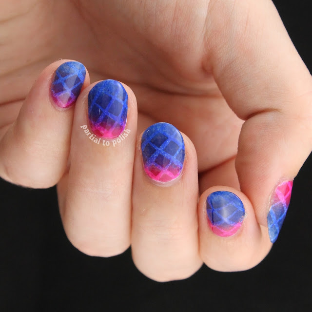 Sheer Magenta to Blue Gradient Topped White Lattice