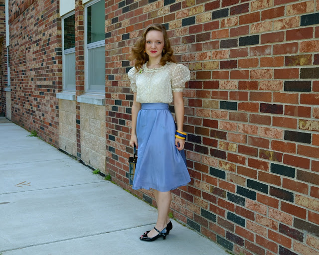 Last First Day of School Outfit- light blue cream white lace vintage ...