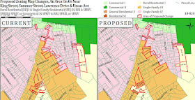 part of the zoning change proposal map showing current and proposed
